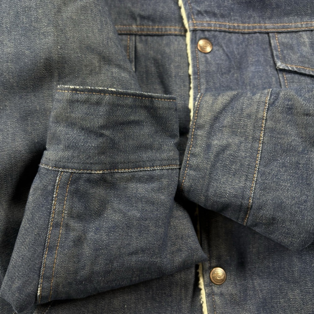 Vintage Dickies Sherpa Lined Denim Jean Jacket Western Trucker Coat Mens Small - Picture 6 of 16